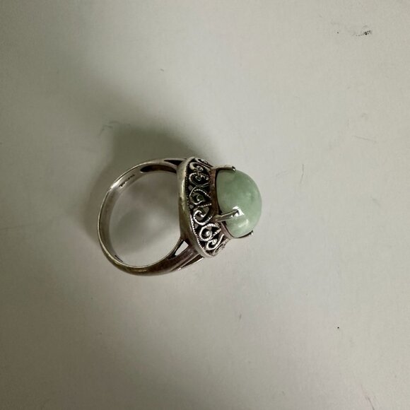 Vintage Handmade 925 Silver Oval Larimar Cabochon Ring Filigree Size 6 - Picture 6 of 6